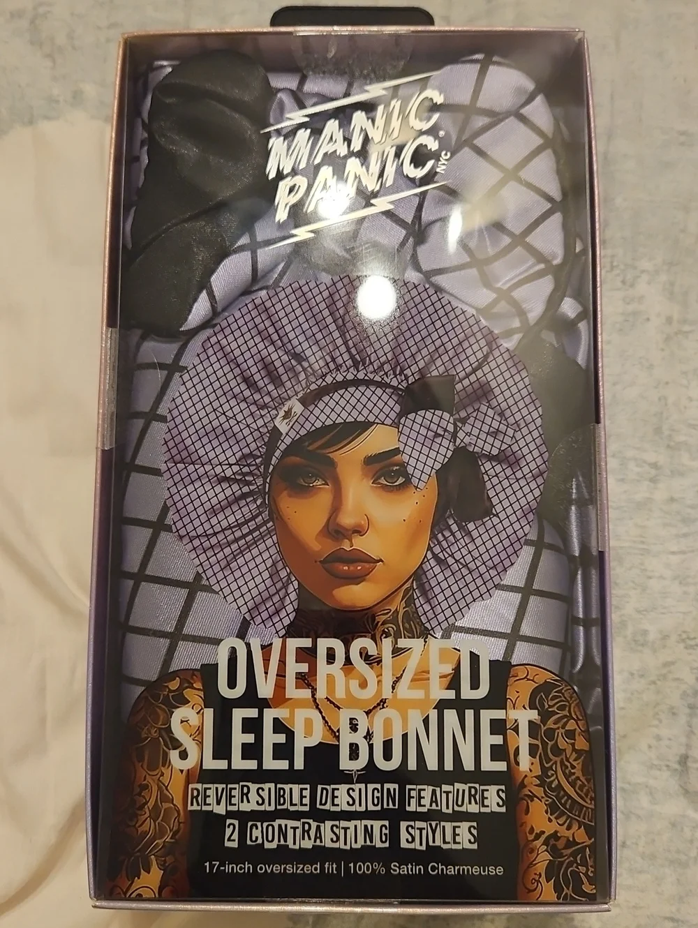 NWT Manic Panic Oversized Reversible Satin Sleep Bonnet 17” Hair Protection